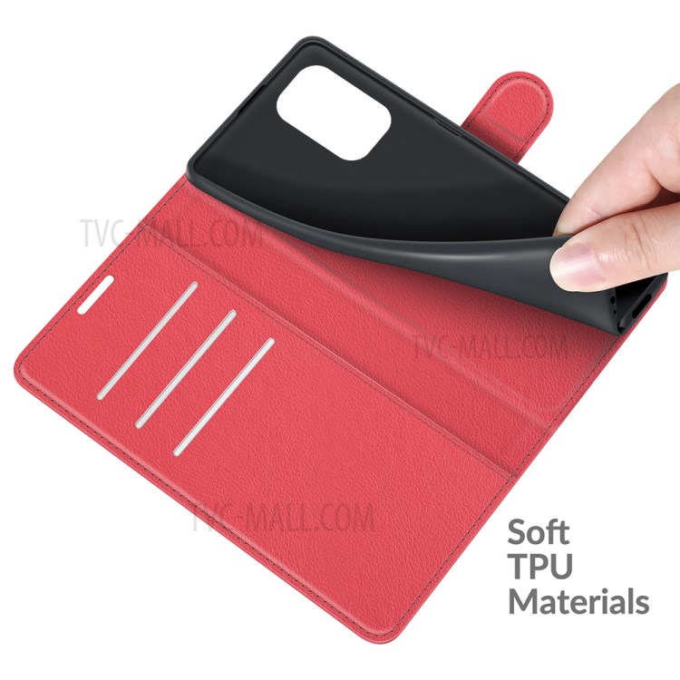Litchi Texture Leather Phone Case Shell Wallet Stand for Xiaomi Redmi K40/K40 Pro - Red-5
