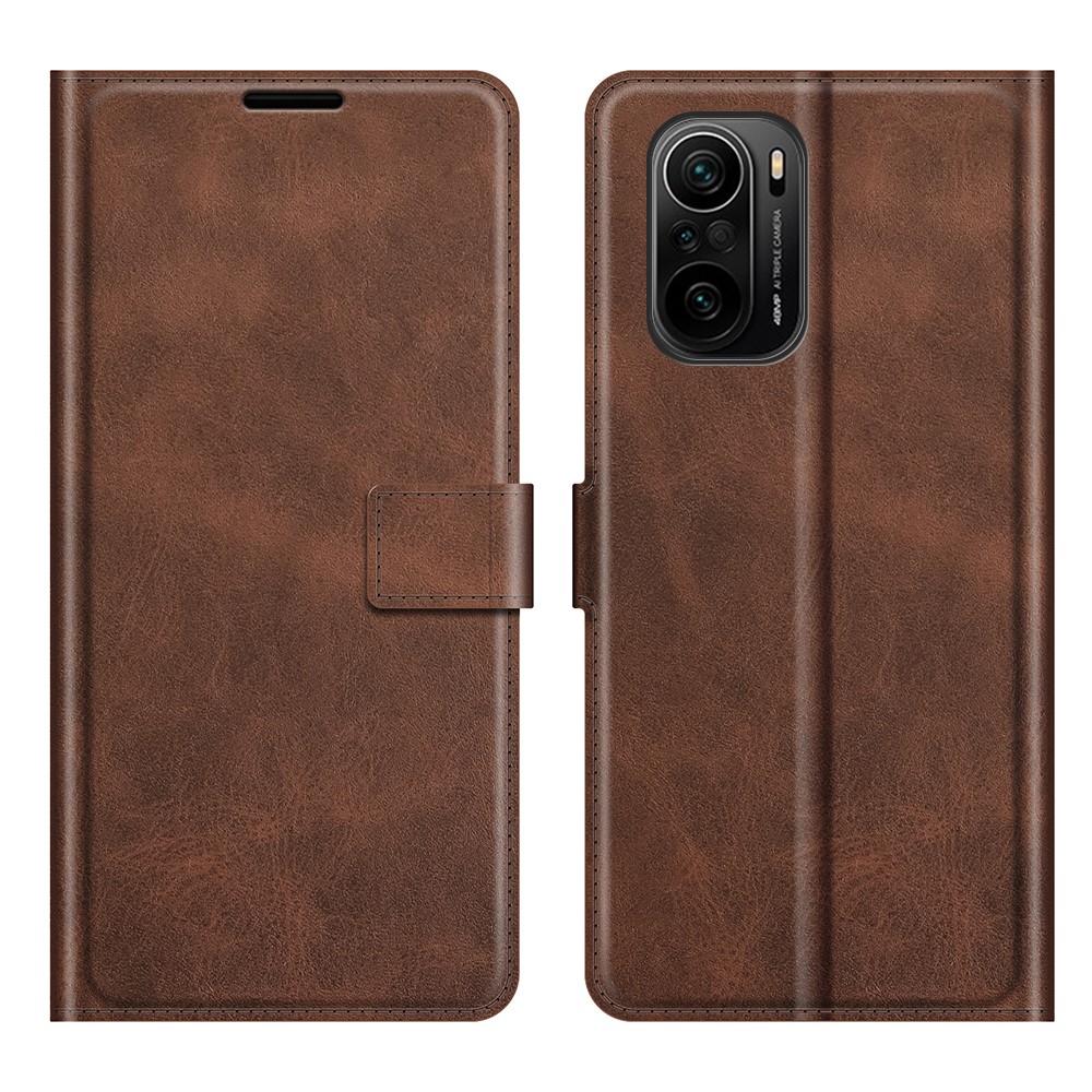 Wallet Design Leather Phone Case Shell Stand for Xiaomi Redmi K40/K40 Pro/Xiaomi Poco F3 - Coffee-1