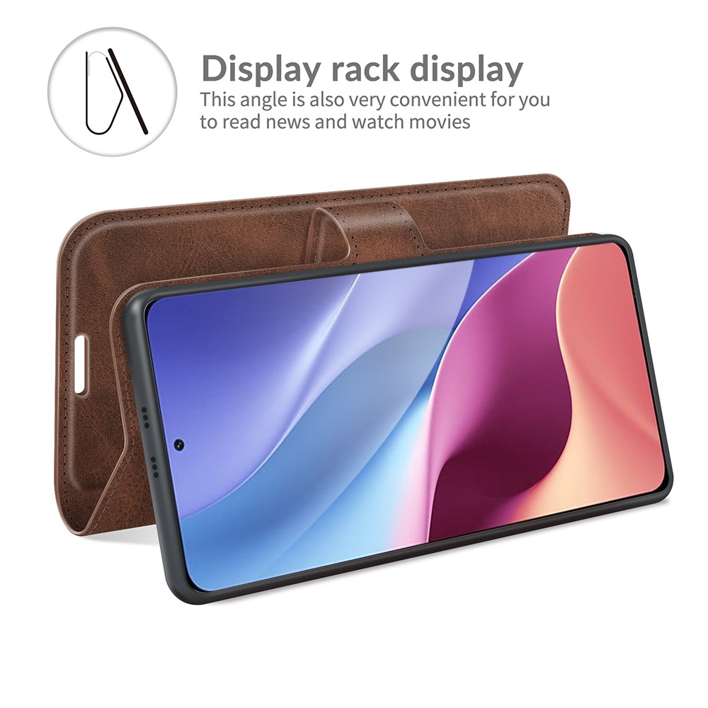 Wallet Design Leather Phone Case Shell Stand for Xiaomi Redmi K40/K40 Pro/Xiaomi Poco F3 - Coffee-4