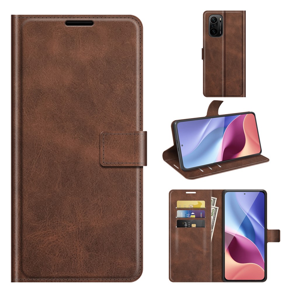Wallet Design Leather Phone Case Shell Stand for Xiaomi Redmi K40/K40 Pro/Xiaomi Poco F3 - Coffee-6
