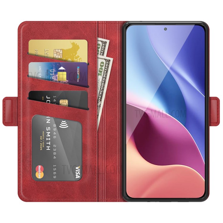 Magnet Adsorption Leather Stand Wallet Phone Case for Xiaomi Redmi K40/K40 Pro/Xiaomi Poco F3 - Red-2