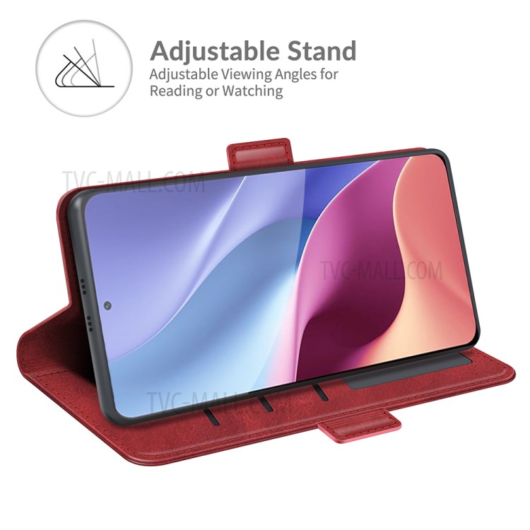 Magnet Adsorption Leather Stand Wallet Phone Case for Xiaomi Redmi K40/K40 Pro/Xiaomi Poco F3 - Red-3