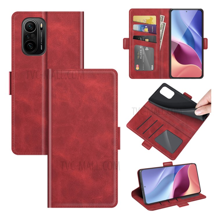 Magnet Adsorption Leather Stand Wallet Phone Case for Xiaomi Redmi K40/K40 Pro/Xiaomi Poco F3 - Red-6