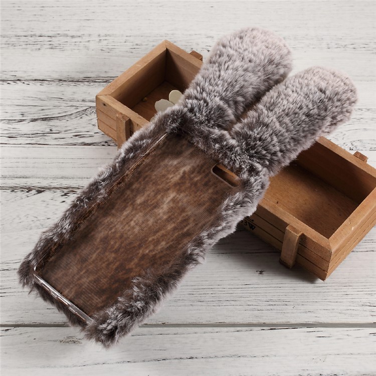 For Xiaomi Mi 6 Bunny Shape Rhinestone Warm Fluffy Fur TPU Cover Case - Brown-2