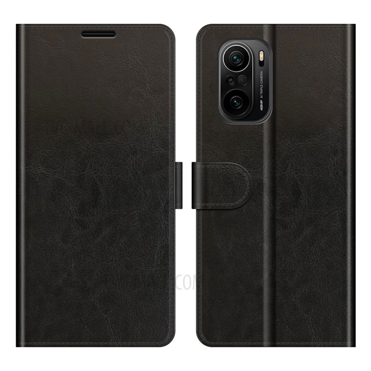 Retro Style Wallet Design Crazy Horse Texture Leather Phone Stand Cover with for Xiaomi Redmi K40 Pro / Redmi K40 / Poco F3 - Black-1
