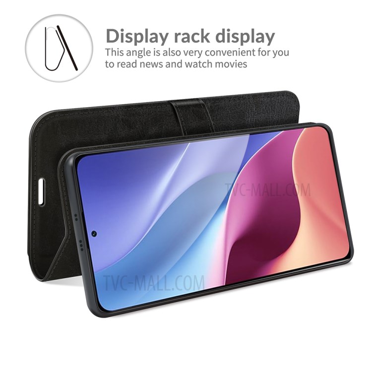 Retro Style Wallet Design Crazy Horse Texture Leather Phone Stand Cover with for Xiaomi Redmi K40 Pro / Redmi K40 / Poco F3 - Black-4