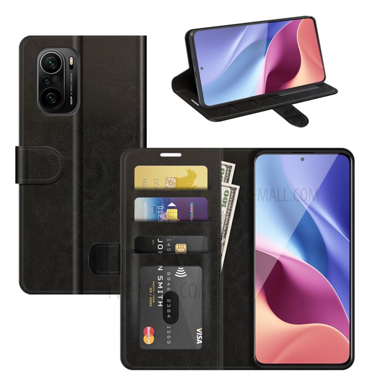 Retro Style Wallet Design Crazy Horse Texture Leather Phone Stand Cover with for Xiaomi Redmi K40 Pro / Redmi K40 / Poco F3 - Black-6