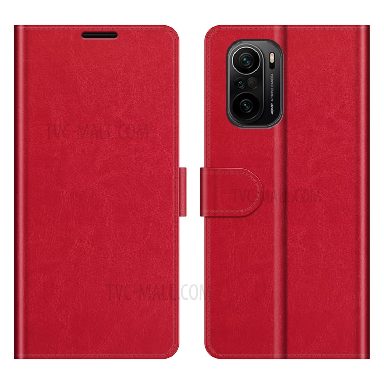 Retro Style Wallet Design Crazy Horse Texture Leather Phone Stand Cover with for Xiaomi Redmi K40 Pro / Redmi K40 / Poco F3 - Red-1