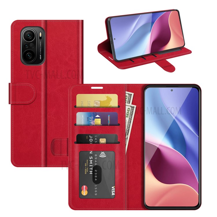 Retro Style Wallet Design Crazy Horse Texture Leather Phone Stand Cover with for Xiaomi Redmi K40 Pro / Redmi K40 / Poco F3 - Red-6