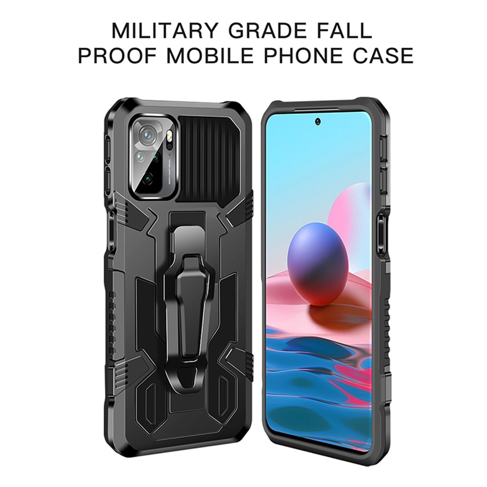Plastic + TPU + Metal Hybrid Case Anti-Drop Kickstand Phone Cover for Xiaomi Redmi Note 10 4G - Black-2