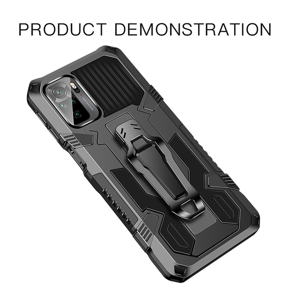 Plastic + TPU + Metal Hybrid Case Anti-Drop Kickstand Phone Cover for Xiaomi Redmi Note 10 4G - Black-3