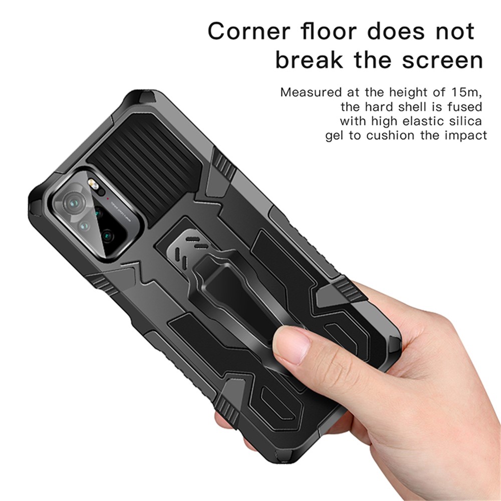 Plastic + TPU + Metal Hybrid Case Anti-Drop Kickstand Phone Cover for Xiaomi Redmi Note 10 4G - Black-4