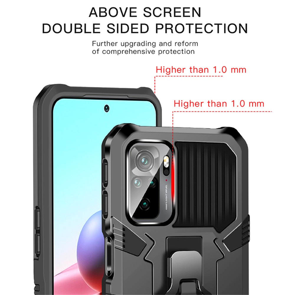 Plastic + TPU + Metal Hybrid Case Anti-Drop Kickstand Phone Cover for Xiaomi Redmi Note 10 4G - Black-5