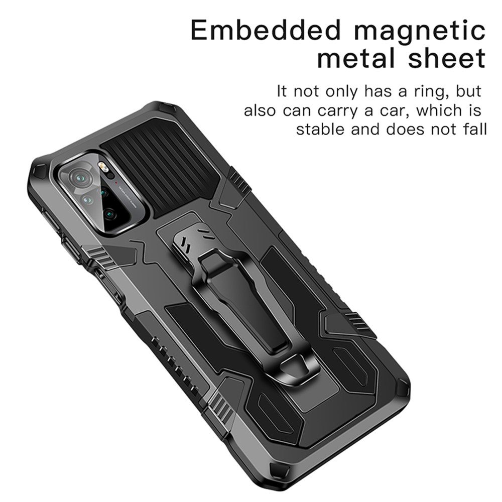 Plastic + TPU + Metal Hybrid Case Anti-Drop Kickstand Phone Cover for Xiaomi Redmi Note 10 4G - Black-6