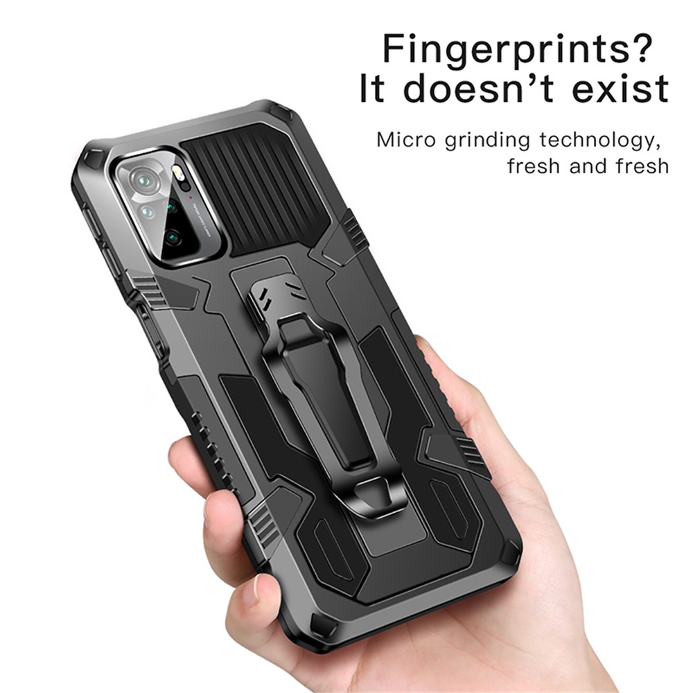 Plastic + TPU + Metal Hybrid Case Anti-Drop Kickstand Phone Cover for Xiaomi Redmi Note 10 4G - Black-7