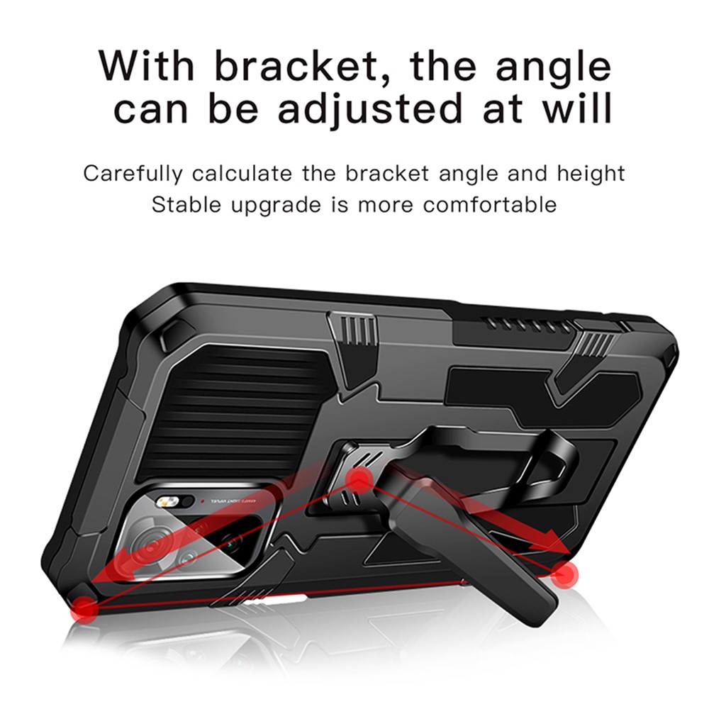 Plastic + TPU + Metal Hybrid Case Anti-Drop Kickstand Phone Cover for Xiaomi Redmi Note 10 4G - Black-8