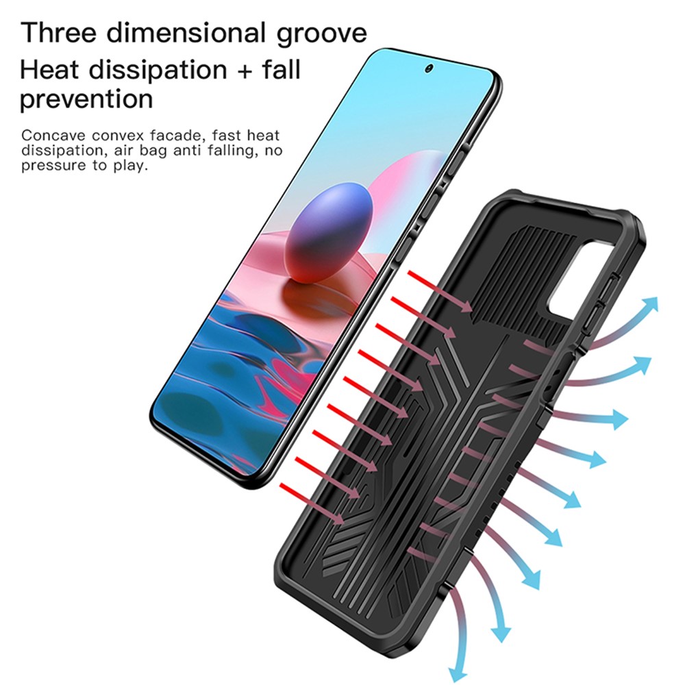 Plastic + TPU + Metal Hybrid Case Anti-Drop Kickstand Phone Cover for Xiaomi Redmi Note 10 4G - Black-9