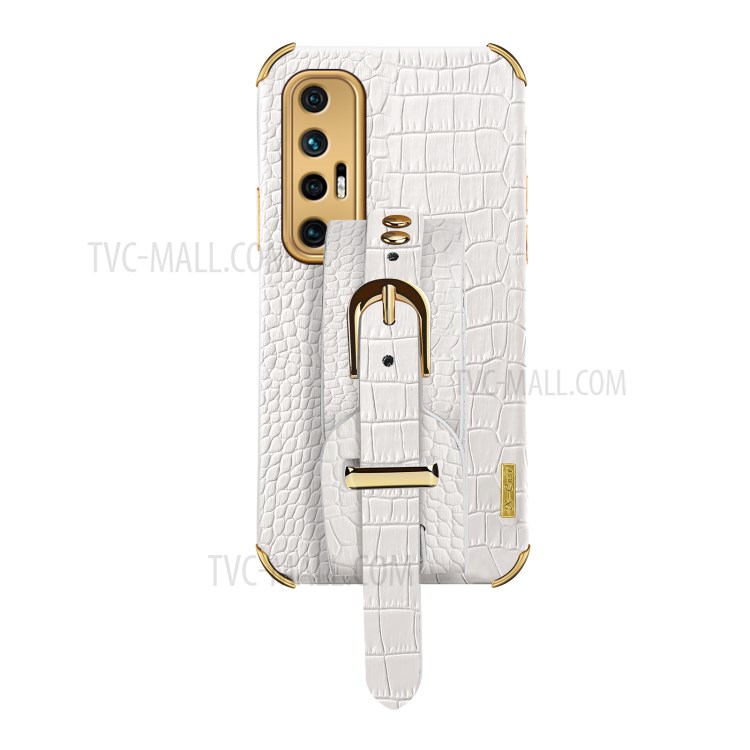 Electroplated 6D Crocodile Texture PU Leather + TPU Phone Case with Wrist Strap for Xiaomi Mi 10S - White-5