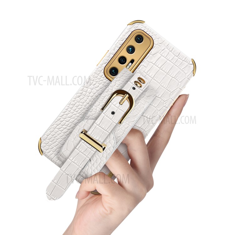 Electroplated 6D Crocodile Texture PU Leather + TPU Phone Case with Wrist Strap for Xiaomi Mi 10S - White-8