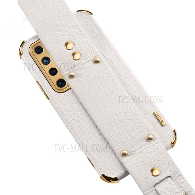 Electroplated 6D Crocodile Texture PU Leather + TPU Phone Case with Wrist Strap for Xiaomi Mi 10S - White-9