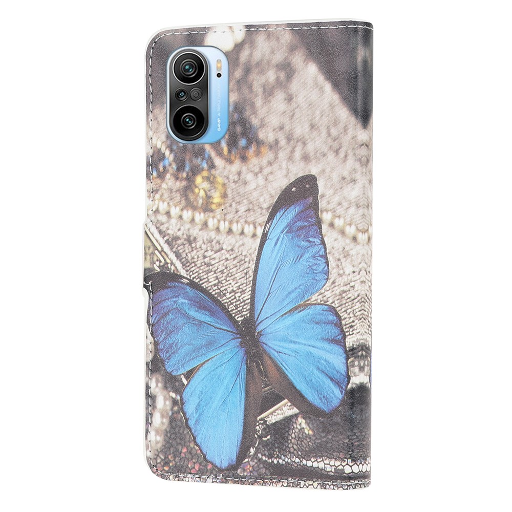 Wallet Design Leather Phone Stand Protective Case with Pattern Printing for Xiaomi Poco F3/Redmi K40/Redmi K40 Pro - Blue Butterfly-2
