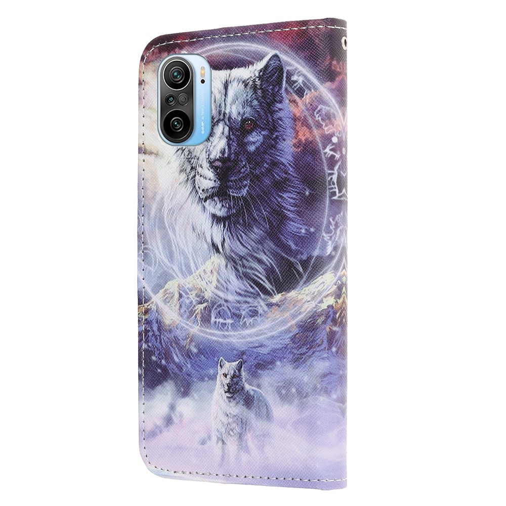 Wallet Stand Design Cross Texture Leather Case Shell with 3D Pattern Printing for Xiaomi Poco F3/Redmi K40/Redmi K40 Pro - Wolf-2