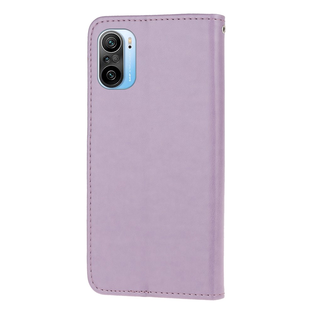 Imprint Butterfly Flower Leather Wallet Stand Phone Cover for Xiaomi Poco F3 / Redmi K40 Pro / Redmi K40 - Purple-2