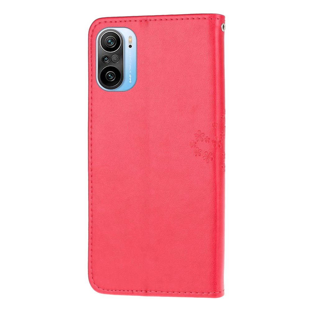Owl and Tree Pattern Printing Design Leather Wallet Phone Cover for Xiaomi Poco F3 / Redmi K40 Pro / Redmi K40 - Red-2