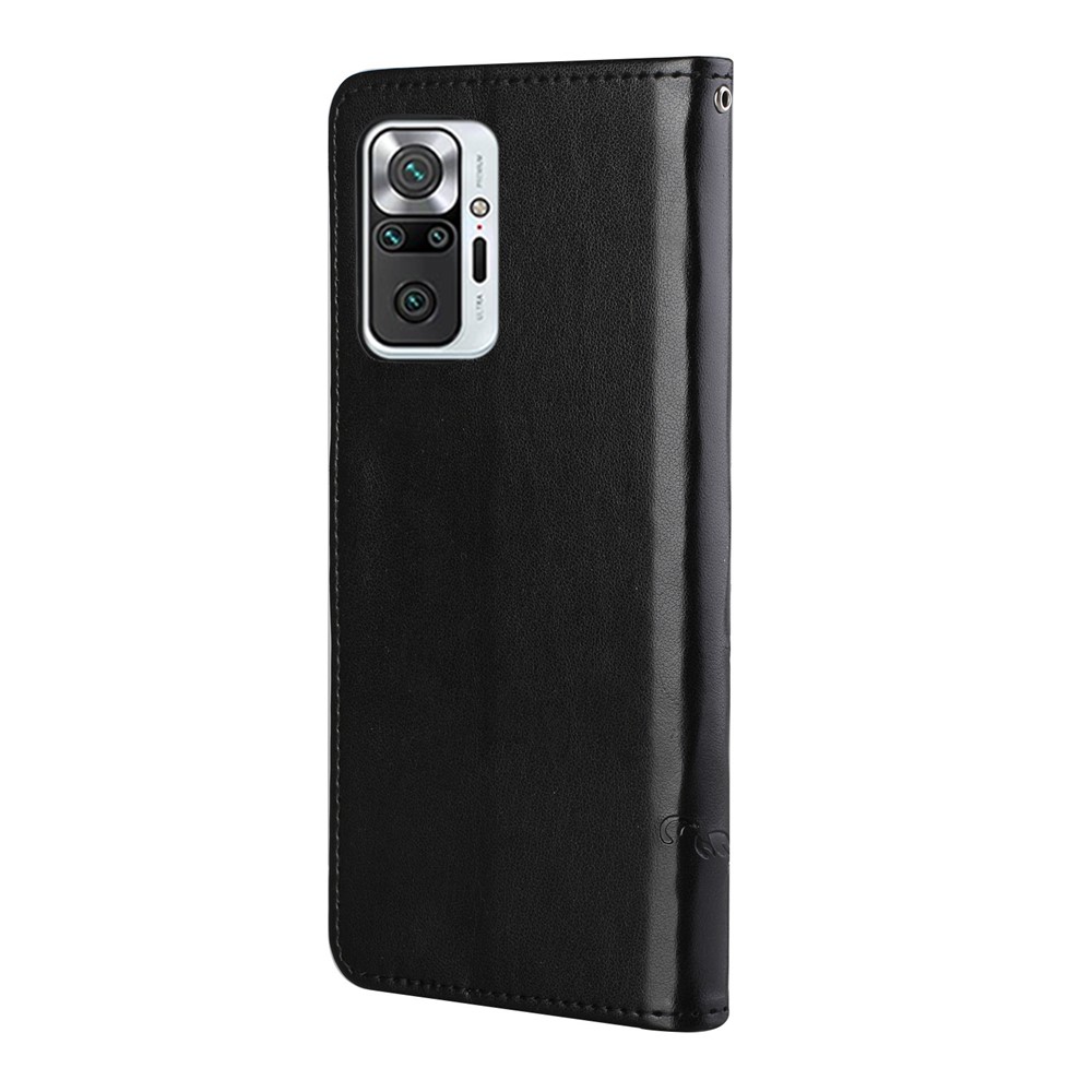 Inside and Outside Butterfly Flowers Imprint Leather Wallet Phone Cover for Xiaomi Redmi Note 10 Pro/Note 10 Pro Max - Black-5