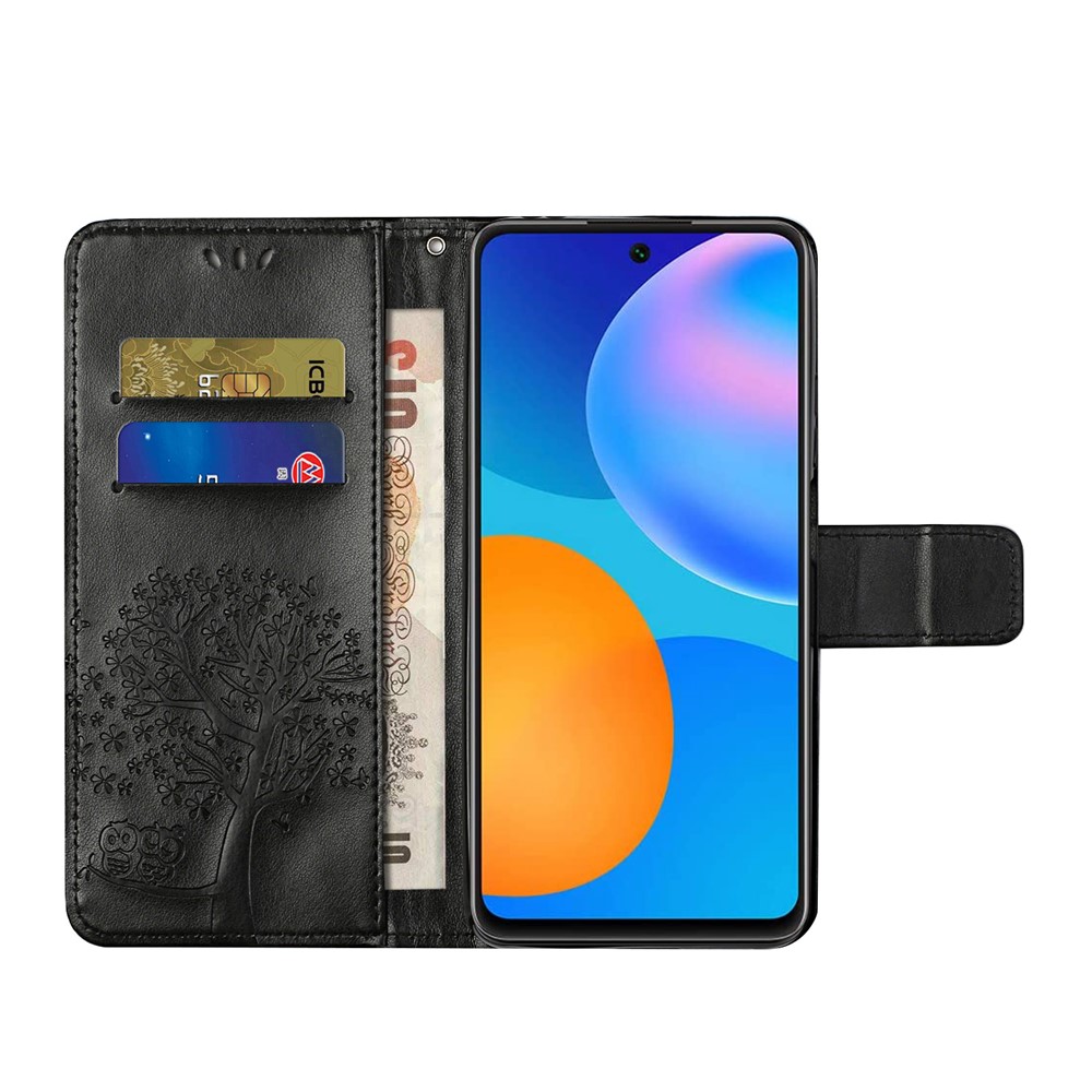 Wallet Design Inside and Outside Tree Owl Pattern Imprint Leather Stylish Case for Xiaomi Redmi Note 10 Pro/Note 10 Pro Max - Black-4