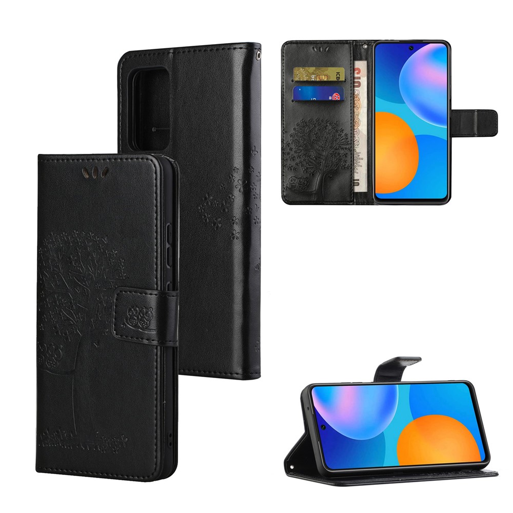 Wallet Design Inside and Outside Tree Owl Pattern Imprint Leather Stylish Case for Xiaomi Redmi Note 10 Pro/Note 10 Pro Max - Black-6