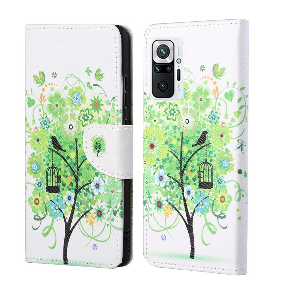 Pattern Printing Cross Texture Leather Wallet Stand Case Shell for Xiaomi Redmi Note 10 Pro / Redmi Note 10 Pro Max - Green-1