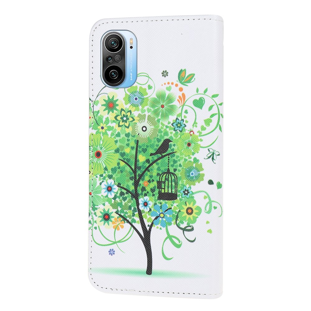 Wallet Design Pattern Printing Cross Texture Leather Phone Case for Xiaomi Poco F3/Redmi K40/Redmi K40 Pro - Green Tree-2