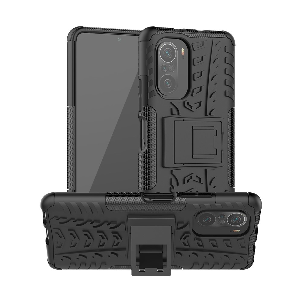 Cool Tyre Pattern PC + TPU Phone Case with Kickstand for Xiaomi Redmi K40 Pro / Redmi K40 - Black-1