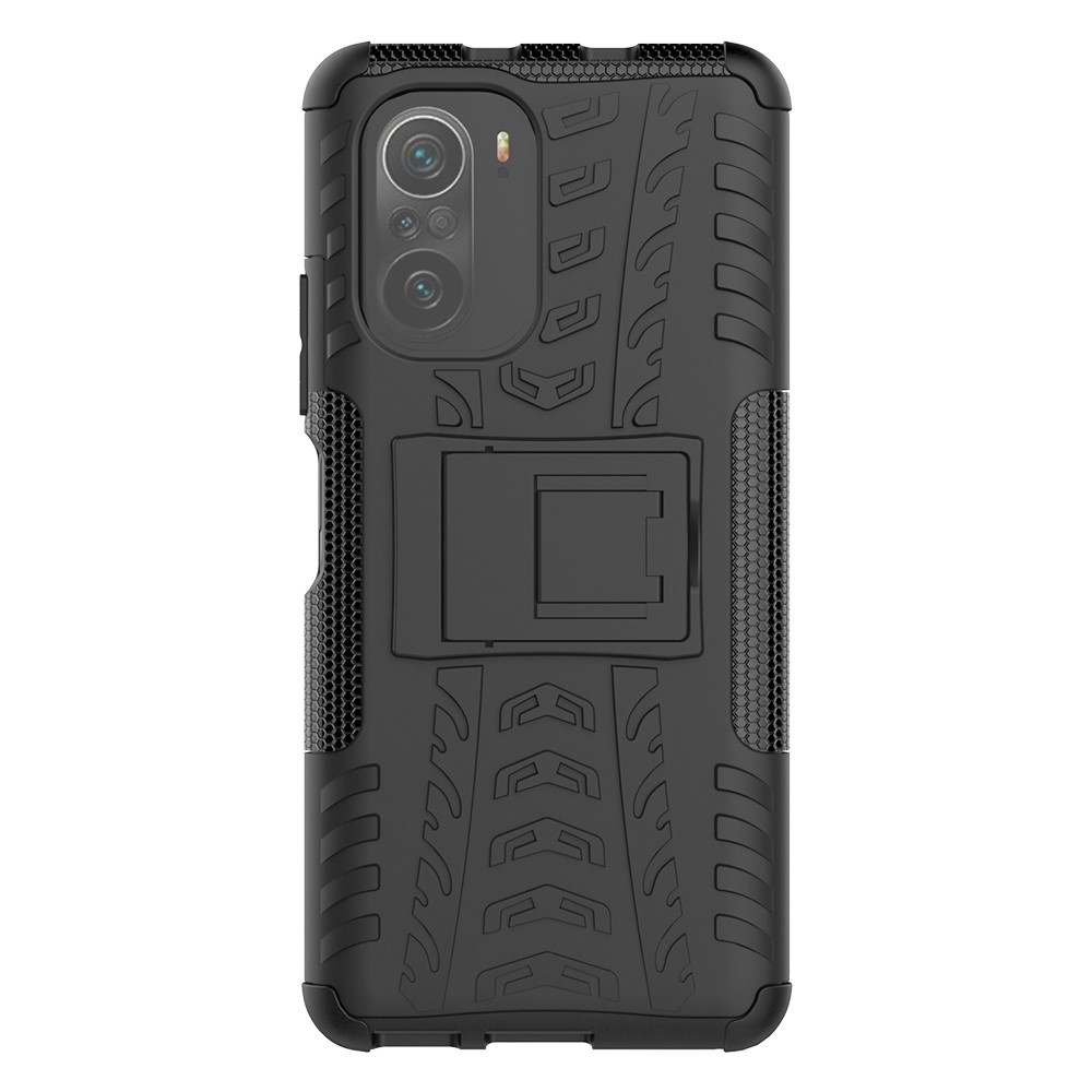 Cool Tyre Pattern PC + TPU Phone Case with Kickstand for Xiaomi Redmi K40 Pro / Redmi K40 - Black-2