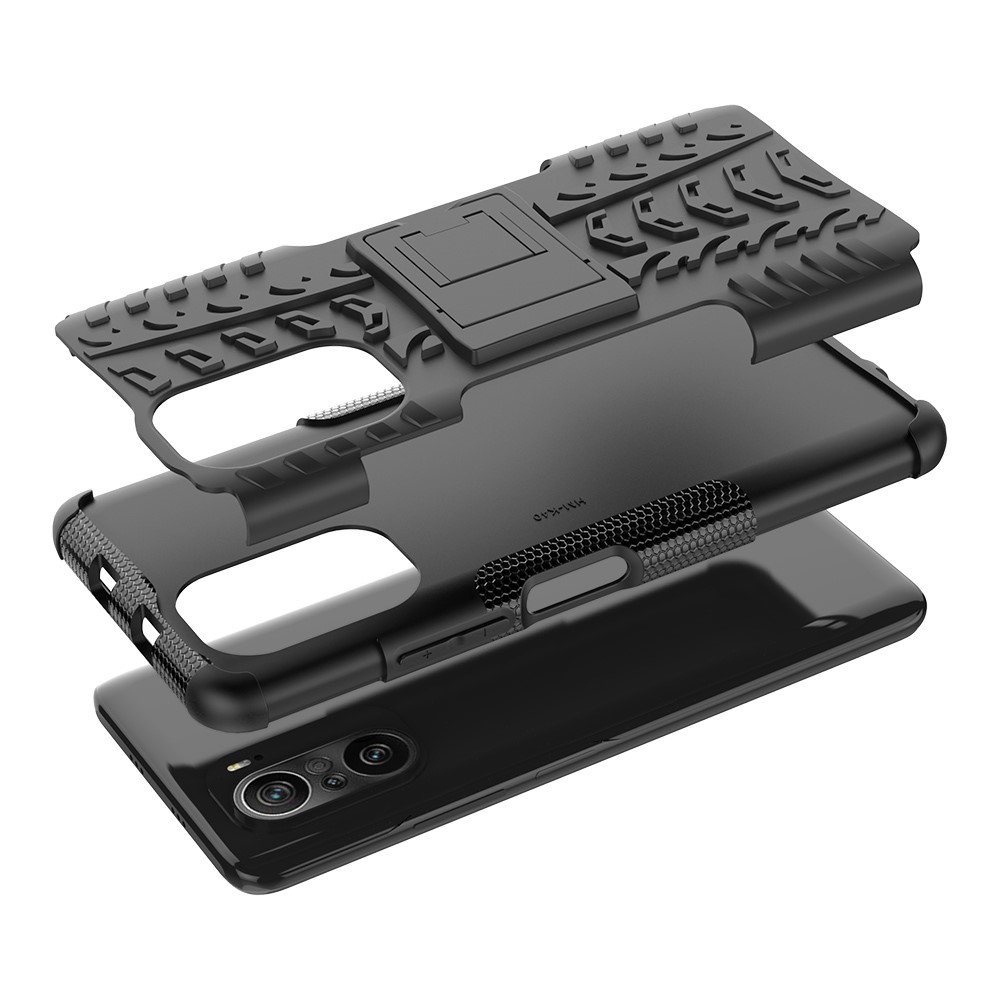 Cool Tyre Pattern PC + TPU Phone Case with Kickstand for Xiaomi Redmi K40 Pro / Redmi K40 - Black-7