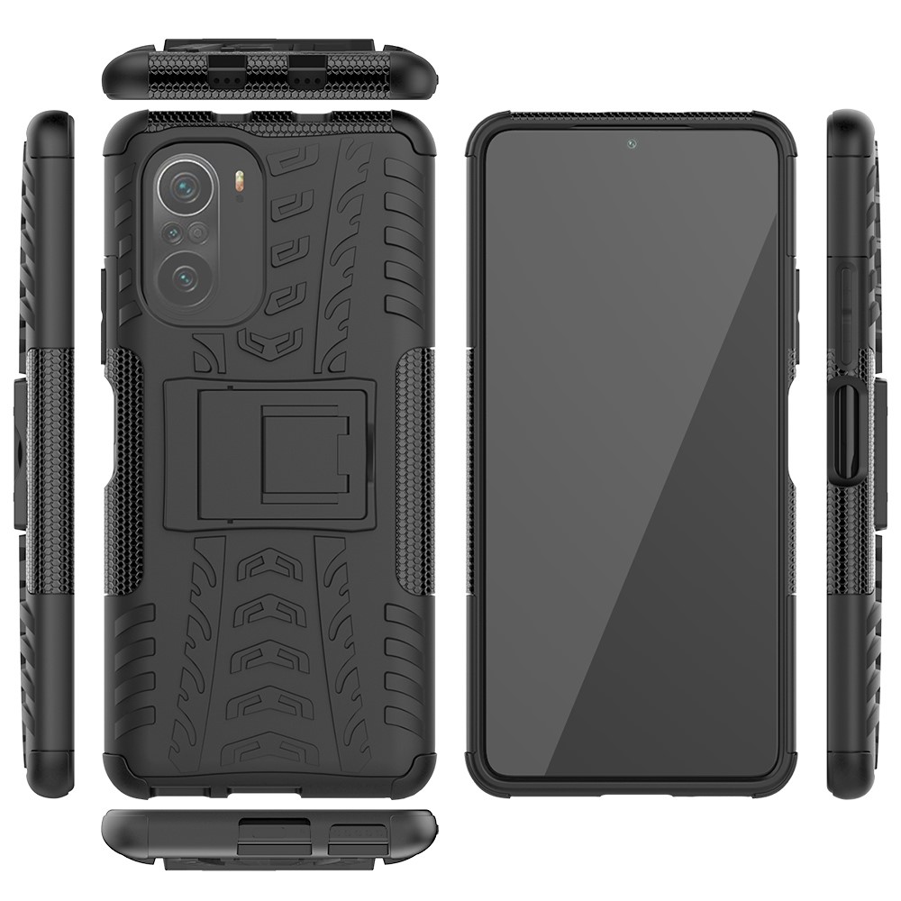 Cool Tyre Pattern PC + TPU Phone Case with Kickstand for Xiaomi Redmi K40 Pro / Redmi K40 - Black-8