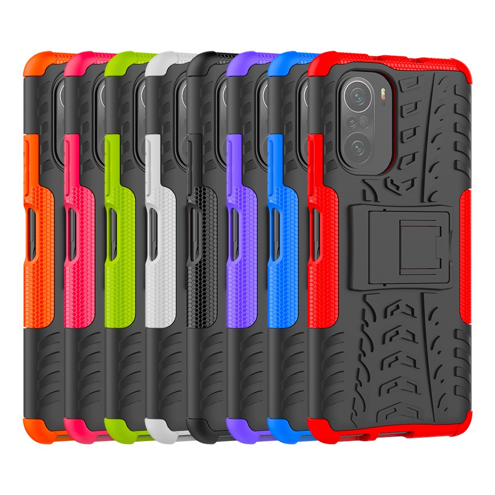 Cool Tyre Pattern PC + TPU Phone Case with Kickstand for Xiaomi Redmi K40 Pro / Redmi K40 - Black-9