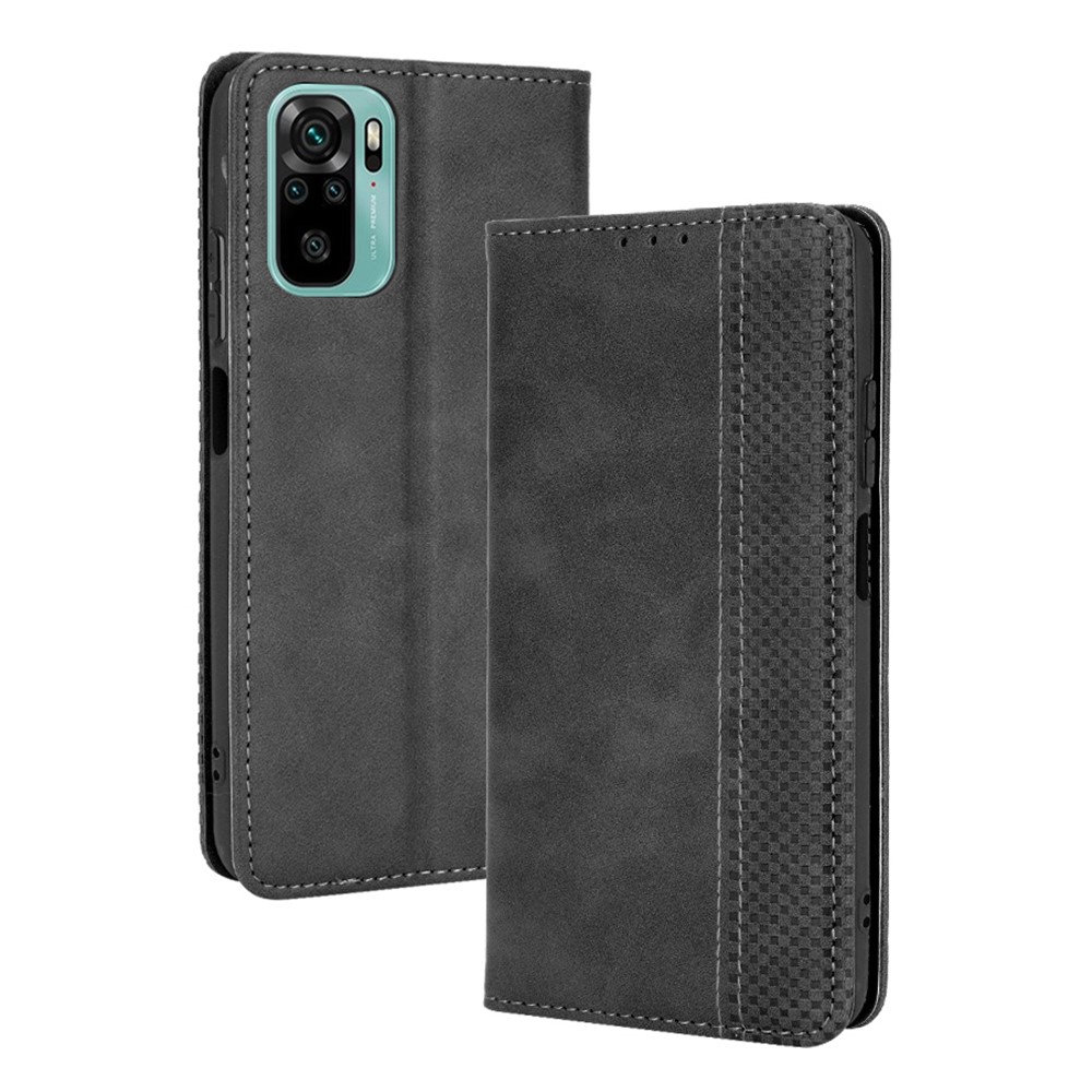 Magnetic Vintage Style Phone Case Wallet Stand Leather Cover for Xiaomi Redmi Note 10S / Note 10 4G - Black-1