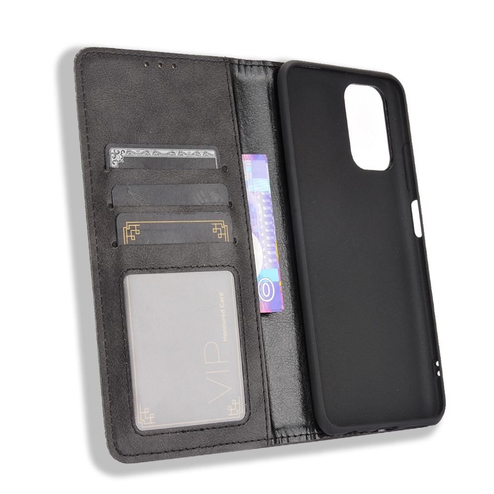 Magnetic Vintage Style Phone Case Wallet Stand Leather Cover for Xiaomi Redmi Note 10S / Note 10 4G - Black-4