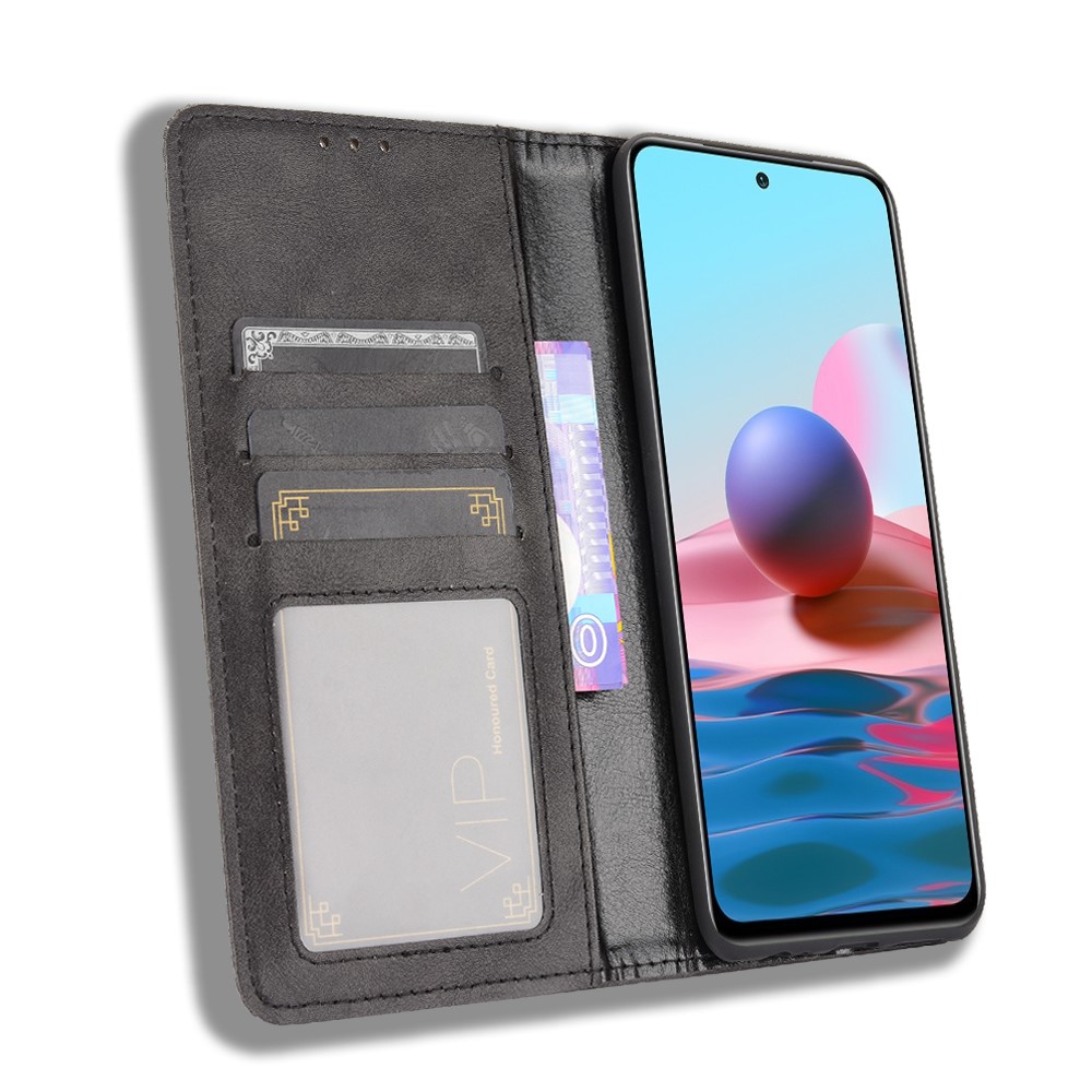 Magnetic Vintage Style Phone Case Wallet Stand Leather Cover for Xiaomi Redmi Note 10S / Note 10 4G - Black-5