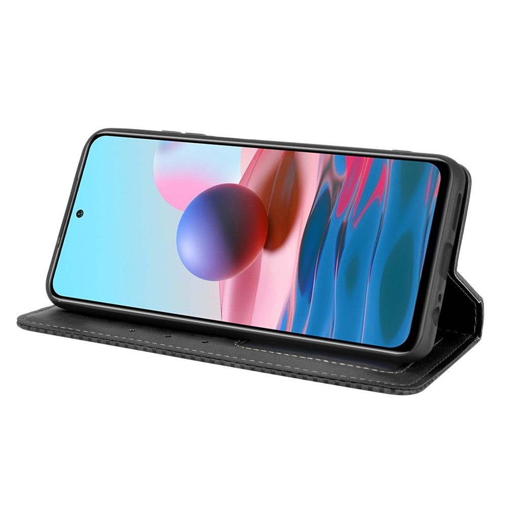 Magnetic Vintage Style Phone Case Wallet Stand Leather Cover for Xiaomi Redmi Note 10S / Note 10 4G - Black-6