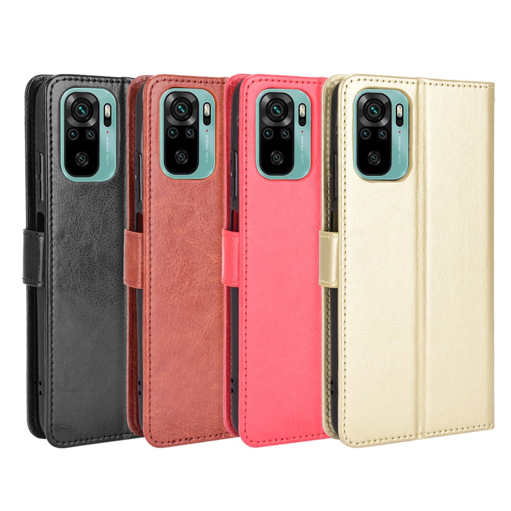 Crazy Horse Texture Wallet Design PU Leather Stand Protector Cover for Xiaomi Redmi Note 10 4G / Note 10S - Black-8