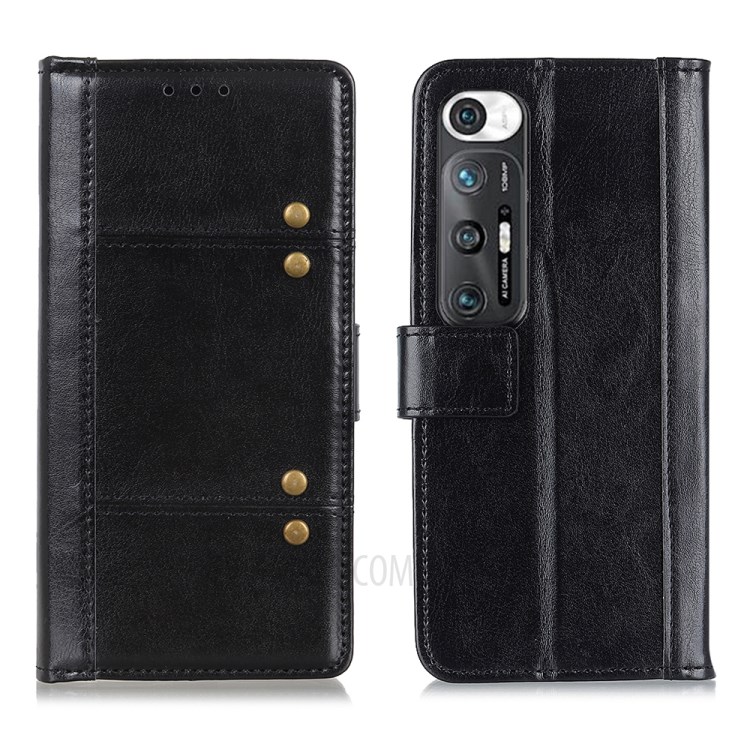 Rivet Decor Wallet Design Crazy Horse Texture Leather Stand Case for Xiaomi Mi 10S - Black-1