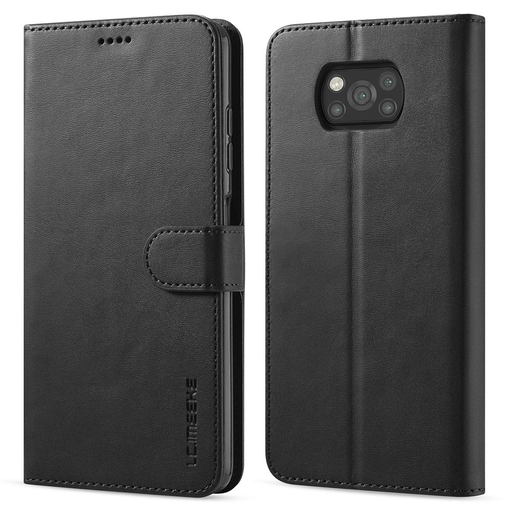 LC.IMEEKE Wallet Stand Leather Shell Phone Cover Case for Xiaomi Poco X3 NFC / Xiaomi Poco X3 - Black-1