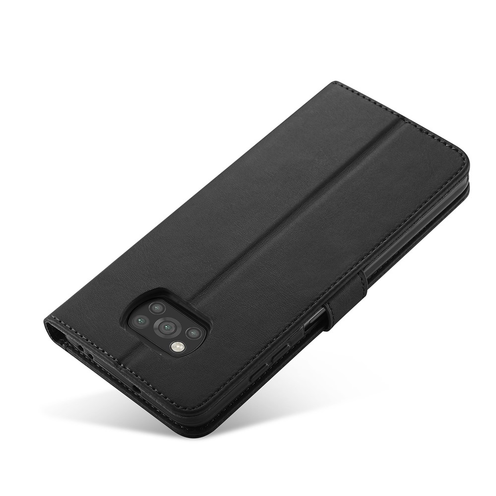 Lc. Imeeke Wallet Stand Capacal de la Concha de Cuero Para Xiaomi Poco X3 NFC / Xiaomi Poco X3 - Negro