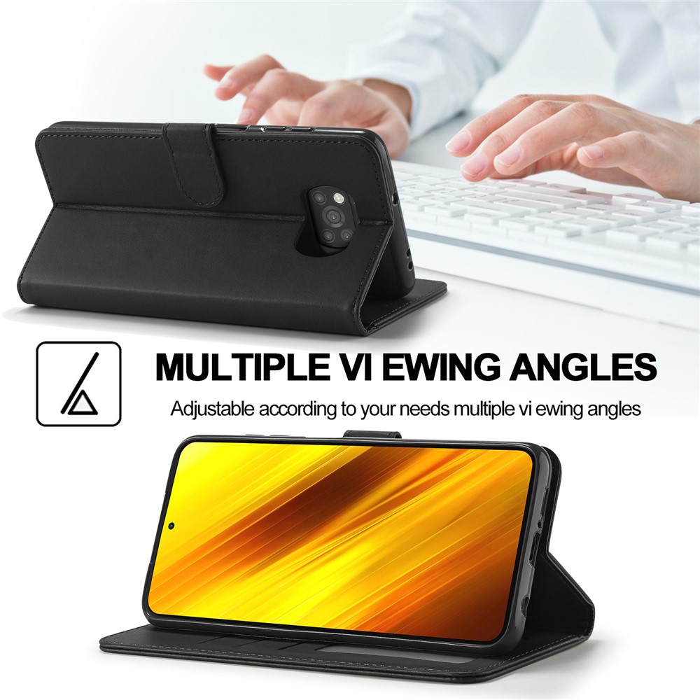 LC.IMEEKE Wallet Stand Leather Shell Phone Cover Case for Xiaomi Poco X3 NFC / Xiaomi Poco X3 - Black-6