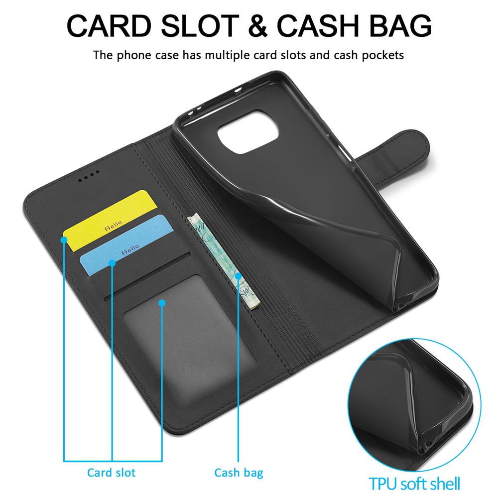 Lc. Imeeke Wallet Stand Capacal de la Concha de Cuero Para Xiaomi Poco X3 NFC / Xiaomi Poco X3 - Negro