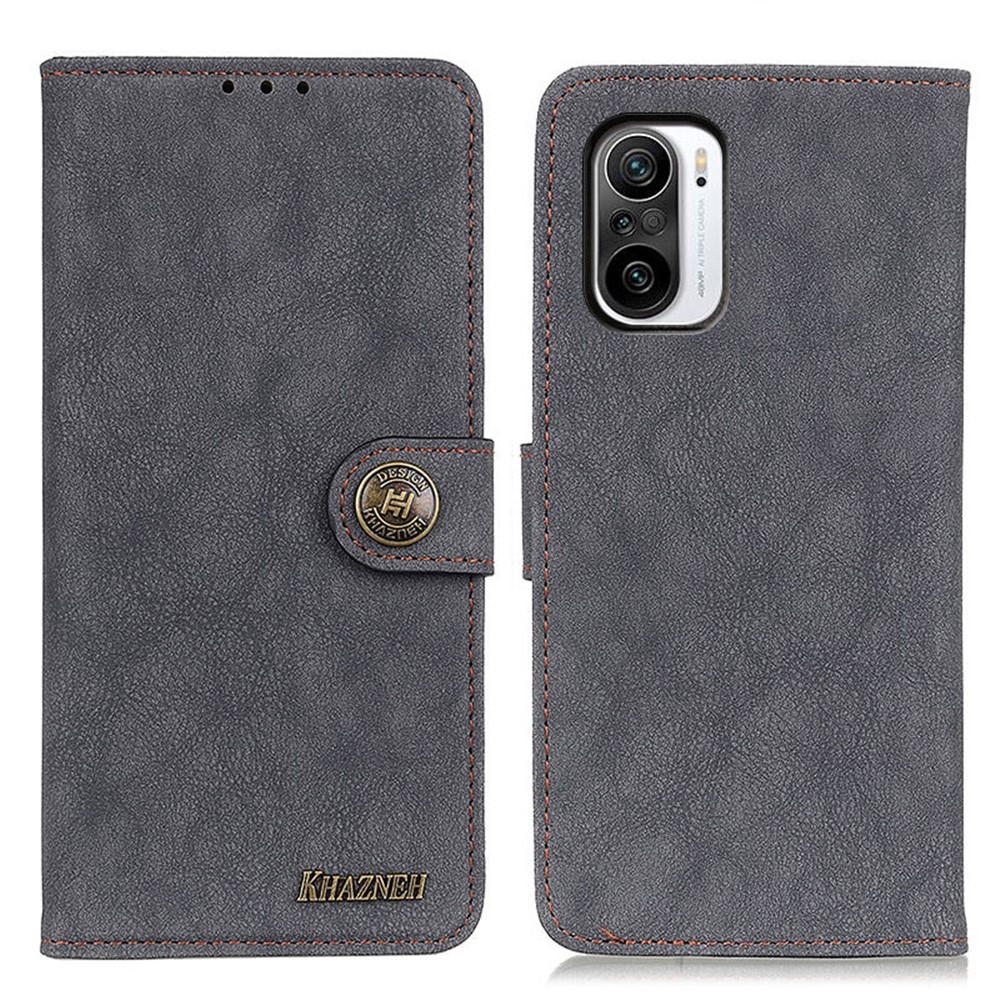 KHAZNEH Wallet Design Vintage Style Split Leather Phone Case for Xiaomi Poco F3/Mi 11i/Redmi K40/Redmi K40 Pro - Black-1