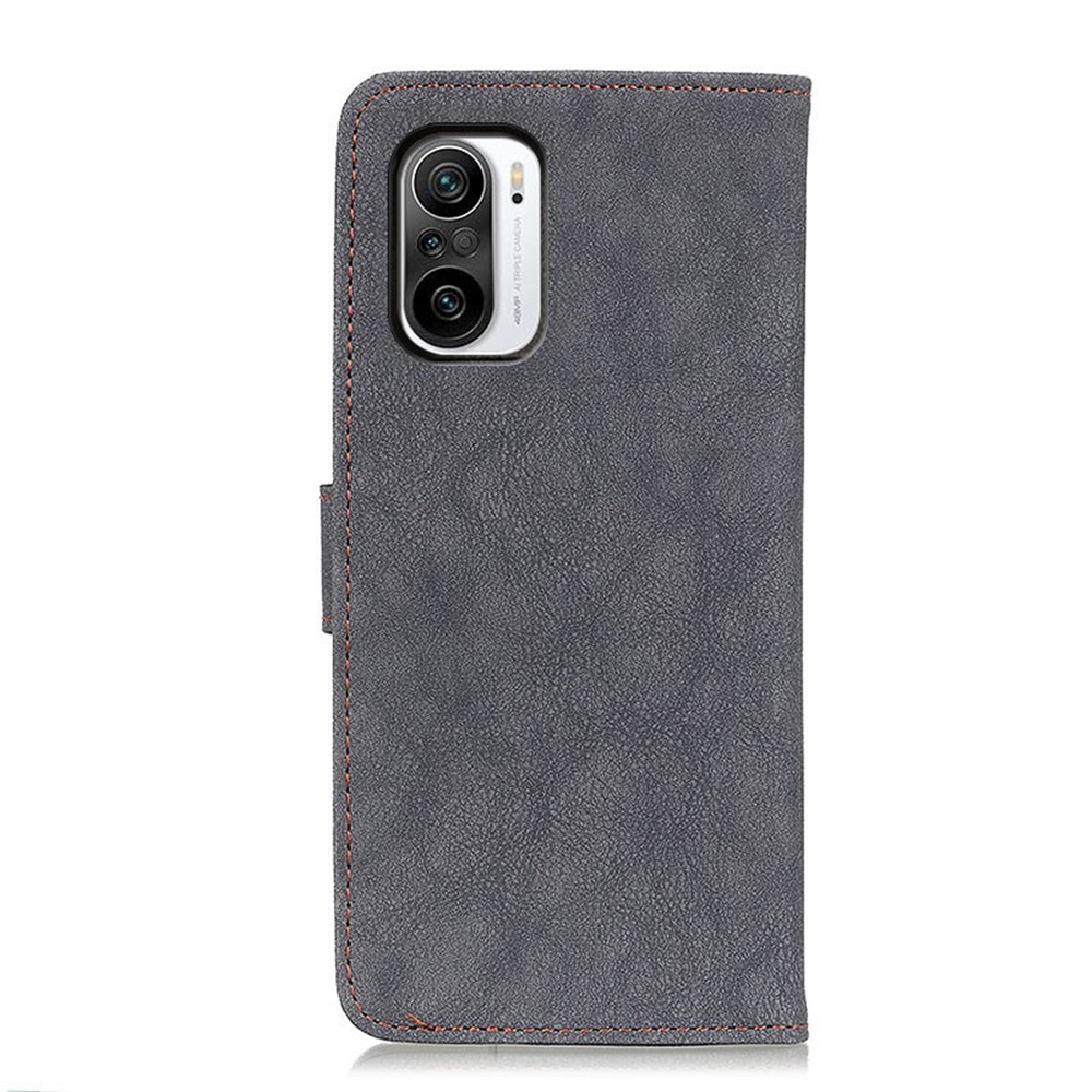 KHAZNEH Wallet Design Vintage Style Split Leather Phone Case for Xiaomi Poco F3/Mi 11i/Redmi K40/Redmi K40 Pro - Black-3